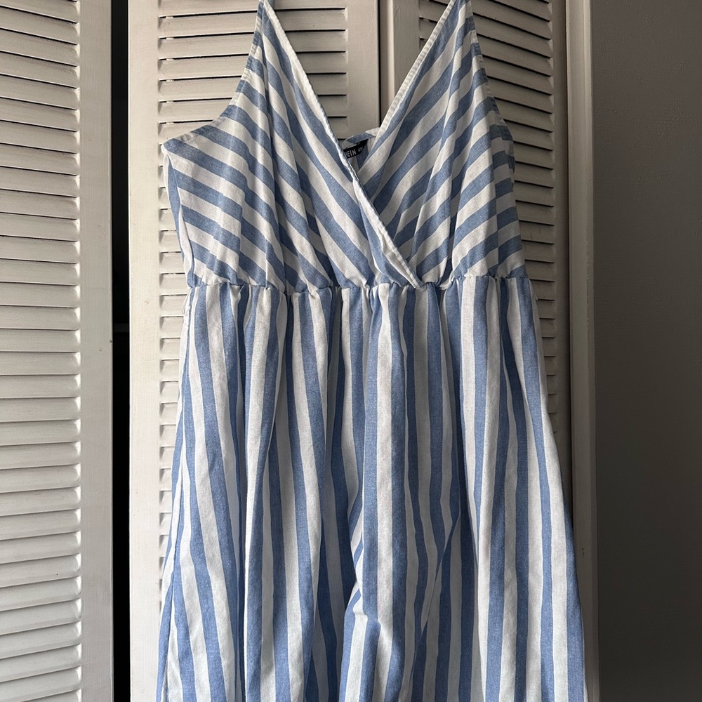 white & blue striped dress